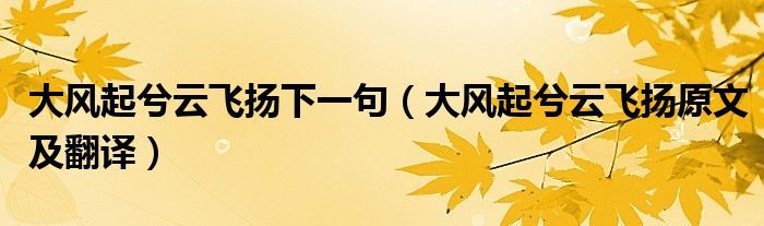 大风起兮云飞扬下一句(大风起兮云飞扬原文及翻译)