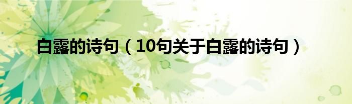 白露的诗句(10句关于白露的诗句)