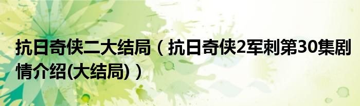 抗日奇侠二大结局(抗日奇侠2军刺第30集剧情介绍(大结局))