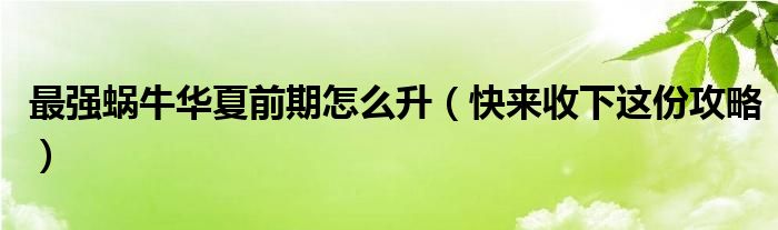 最强蜗牛华夏前期怎么升(快来收下这份攻略)