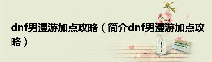 dnf男漫游加点攻略(简介dnf男漫游加点攻略)