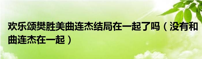 欢乐颂樊胜美曲连杰结局在一起了吗(没有和曲连杰在一起)