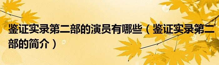 鉴证实录第二部的演员有哪些(鉴证实录第二部的简介)