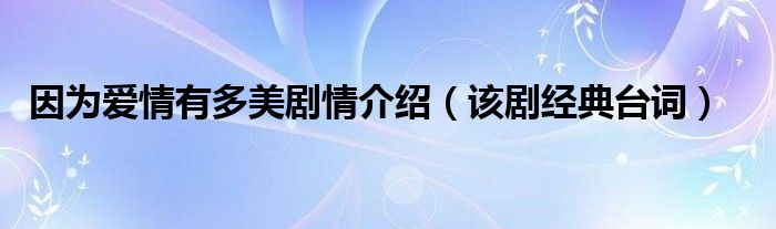 因为爱情有多美剧情介绍(该剧经典台词)