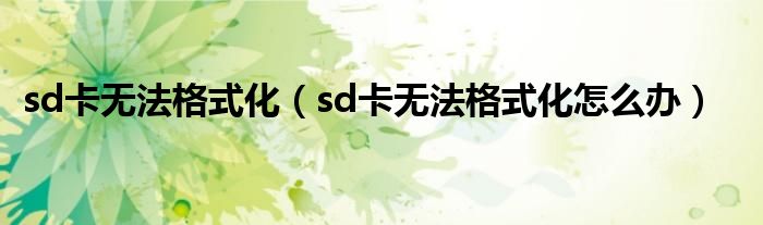 sd卡无法格式化(sd卡无法格式化怎么办)