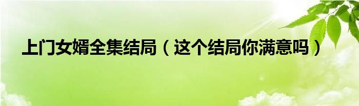 上门女婿全集结局(这个结局你满意吗)