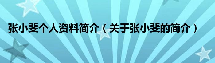 张小斐个人资料简介(关于张小斐的简介)