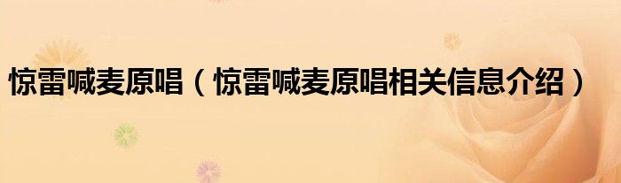 惊雷喊麦原唱(惊雷喊麦原唱相关信息介绍)