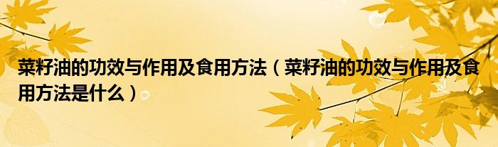 菜籽油的功效与作用及食用方法(菜籽油的功效与作用及食用方法是什么)