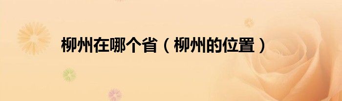 柳州在哪个省(柳州的位置)