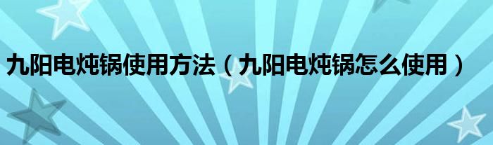 九阳电炖锅使用方法(九阳电炖锅怎么使用)