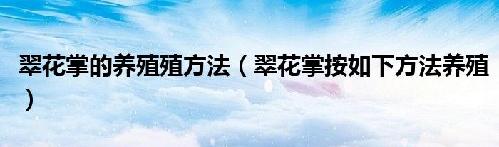 翠花掌的养殖殖方法(翠花掌按如下方法养殖)