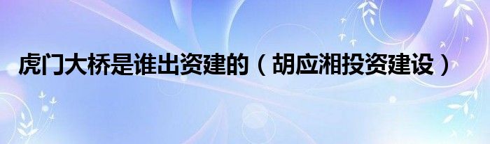虎门大桥是谁出资建的(胡应湘投资建设)