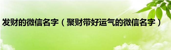 发财的微信名字(聚财带好运气的微信名字)