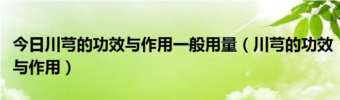 今日川芎的功效与作用一般用量（川芎的功效与作用）