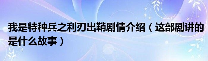 我是特种兵之利刃出鞘剧情介绍(这部剧讲的是什么故事)