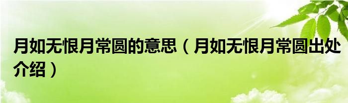月如无恨月常圆的意思(月如无恨月常圆出处介绍)