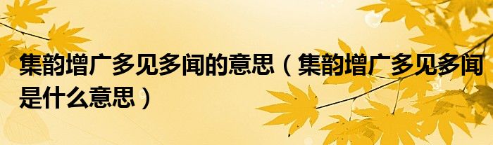 集韵增广多见多闻的意思(集韵增广多见多闻是什么意思)