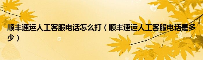 顺丰速运人工客服电话怎么打(顺丰速运人工客服电话是多少)