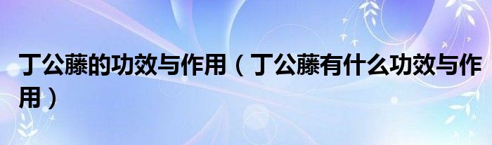 丁公藤的功效与作用(丁公藤有什么功效与作用)