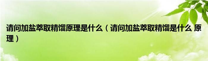 请问加盐萃取精馏原理是什么(请问加盐萃取精馏是什么 原理)