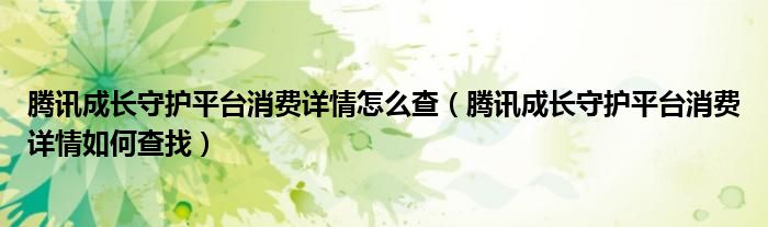 腾讯成长守护平台消费详情怎么查(腾讯成长守护平台消费详情如何查找)