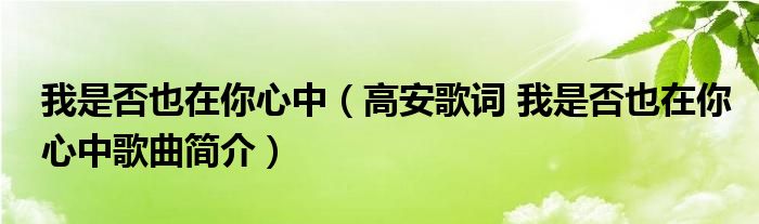 我是否也在你心中(高安歌词 我是否也在你心中歌曲简介)