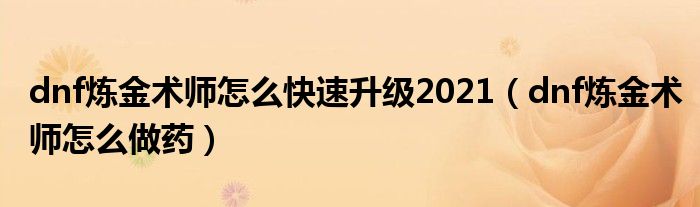 dnf炼金术师怎么快速升级2021（dnf炼金术师怎么做药）