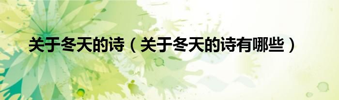关于冬天的诗(关于冬天的诗有哪些)