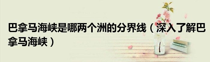 巴拿马海峡是哪两个洲的分界线(深入了解巴拿马海峡)