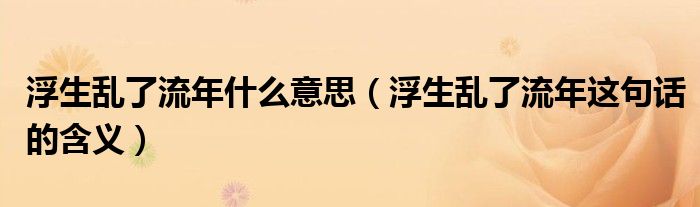 浮生乱了流年什么意思(浮生乱了流年这句话的含义)