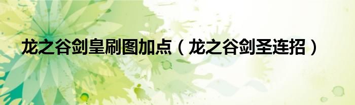 龙之谷剑皇刷图加点(龙之谷剑圣连招)