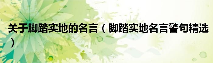 关于脚踏实地的名言(脚踏实地名言警句精选)