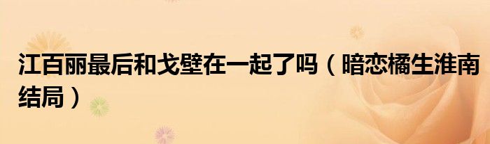 江百丽最后和戈壁在一起了吗(暗恋橘生淮南结局)
