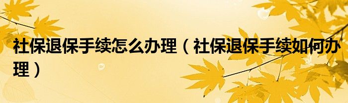 社保退保手续怎么办理(社保退保手续如何办理)