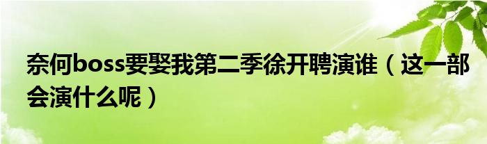 奈何boss要娶我第二季徐开聘演谁(这一部会演什么呢)