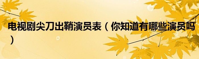 电视剧尖刀出鞘演员表(你知道有哪些演员吗)