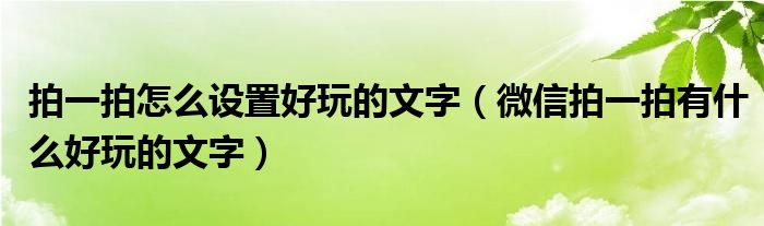 拍一拍怎么设置好玩的文字(微信拍一拍有什么好玩的文字)