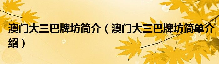 澳门大三巴牌坊简介(澳门大三巴牌坊简单介绍)