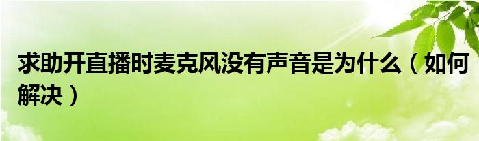 求助开直播时麦克风没有声音是为什么(如何解决)