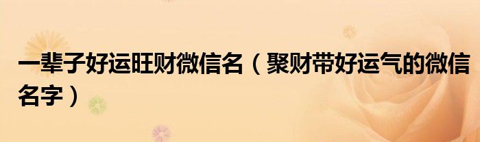 一辈子好运旺财微信名(聚财带好运气的微信名字)