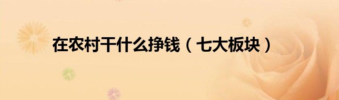 在农村干什么挣钱(七大板块)