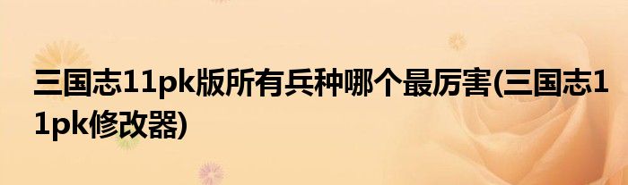 三国志11pk版所有兵种哪个最厉害(三国志11pk修改器)