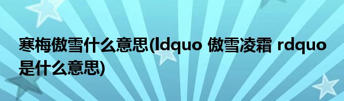寒梅傲雪什么意思(ldquo 傲雪凌霜 rdquo 是什么意思)