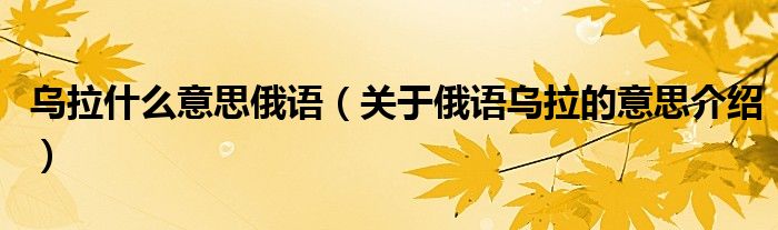 乌拉什么意思俄语(关于俄语乌拉的意思介绍)