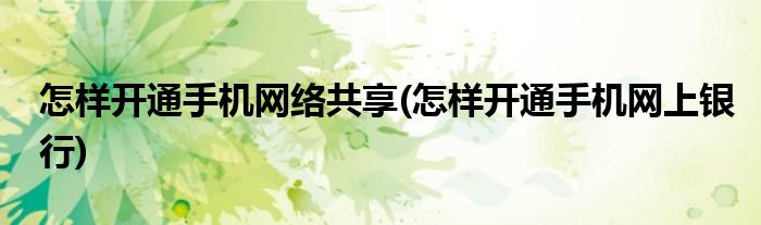 怎样开通手机网络共享(怎样开通手机网上银行)