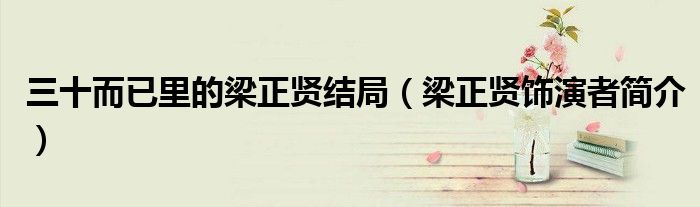 三十而已里的梁正贤结局(梁正贤饰演者简介)