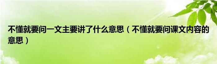 不懂就要问一文主要讲了什么意思(不懂就要问课文内容的意思)