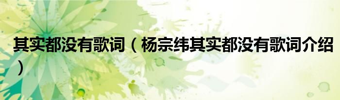 其实都没有歌词(杨宗纬其实都没有歌词介绍)