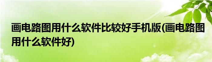 画电路图用什么软件比较好手机版(画电路图用什么软件好)